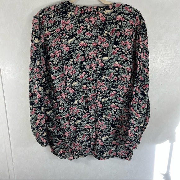French Affair Black and Pink Floral Blouse with Front Buttoned Design vintage - Picture 2 of 5
